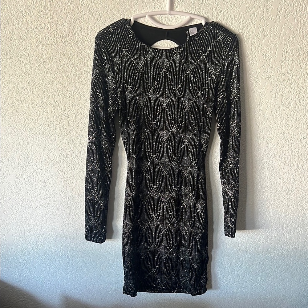 Black and Silver Long Sleeve Bodycon Dress